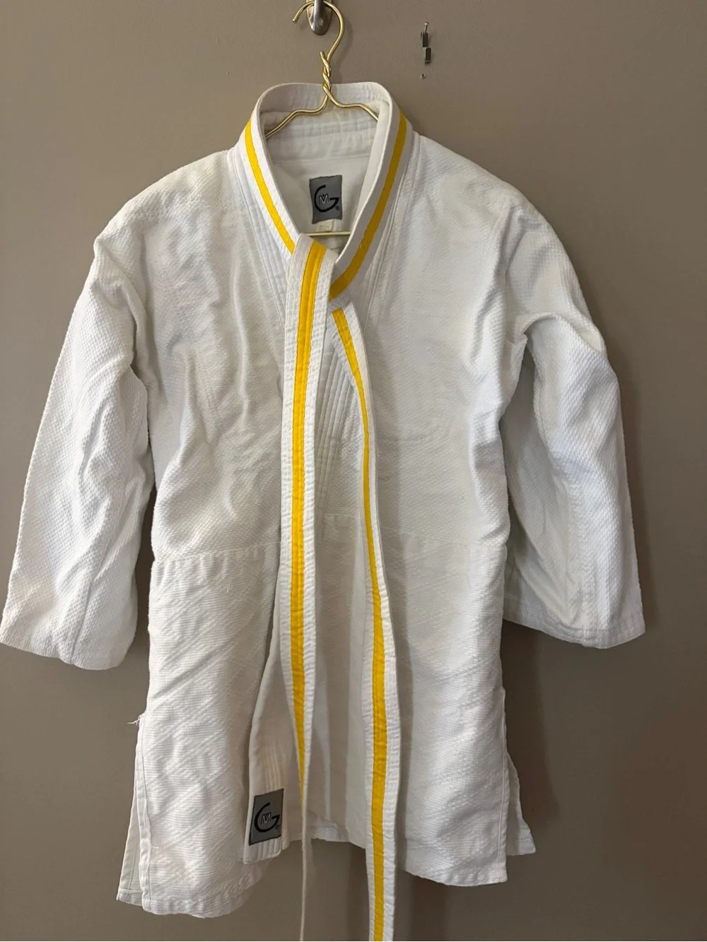 White Martial Arts Gi Jacket with Blue & Yellow Trim -